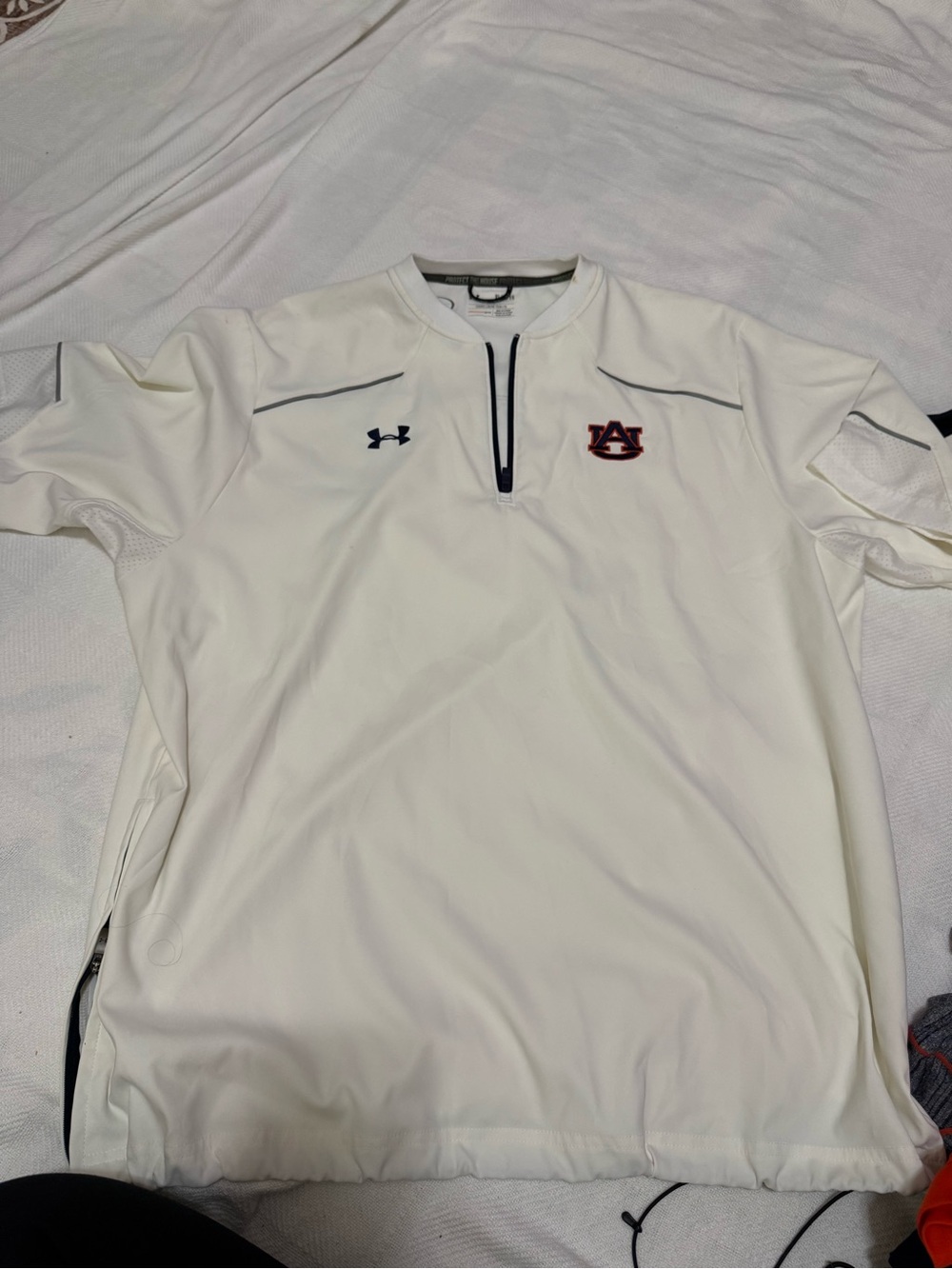 Under Armour White Men's Short Sleeve 1/4 Zip with Auburn Logo
